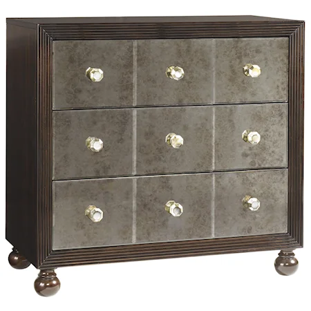 Three-Drawer Starlight Mirrored Nightstand with Penn Shell Hardware